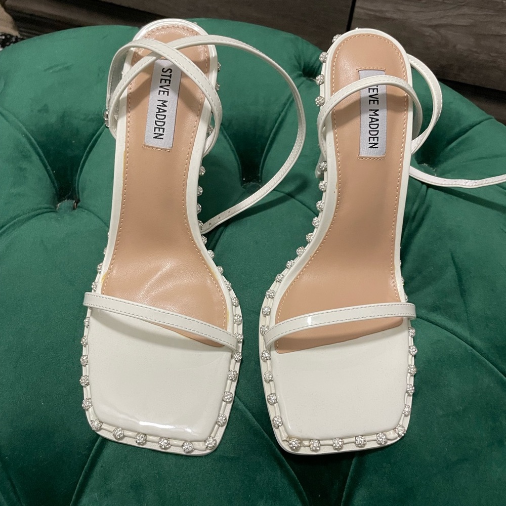 Steve Madden Zelle Rhinestone Embellished Square Toe Ankle Strap Dress Sandals